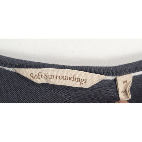 Soft Surroundings Adrift Striped Top Medium Gray White 3/4 Sleeve Nautical Ties - Picture 4 of 6